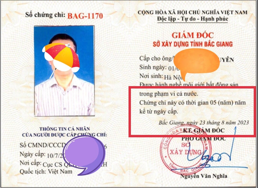 Chứng chỉ hành nghề môi giới bất động sản Bắc Giang